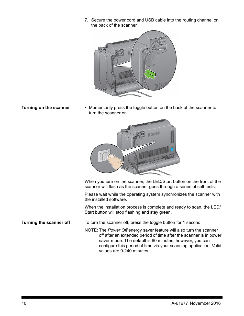 Turning on the scanner, Turning the scanner off, Turning on the scanner turning the scanner off | Kodak i2420 User Manual | Page 16 / 48