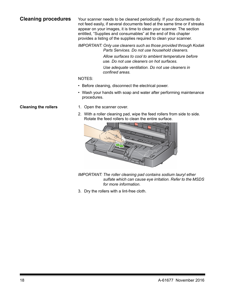 Cleaning procedures, Cleaning the rollers | Kodak i2420 User Manual | Page 24 / 48