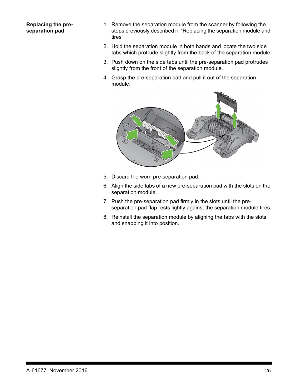 Replacing the pre- separation pad, Replacing the pre-separation pad | Kodak i2420 User Manual | Page 31 / 48