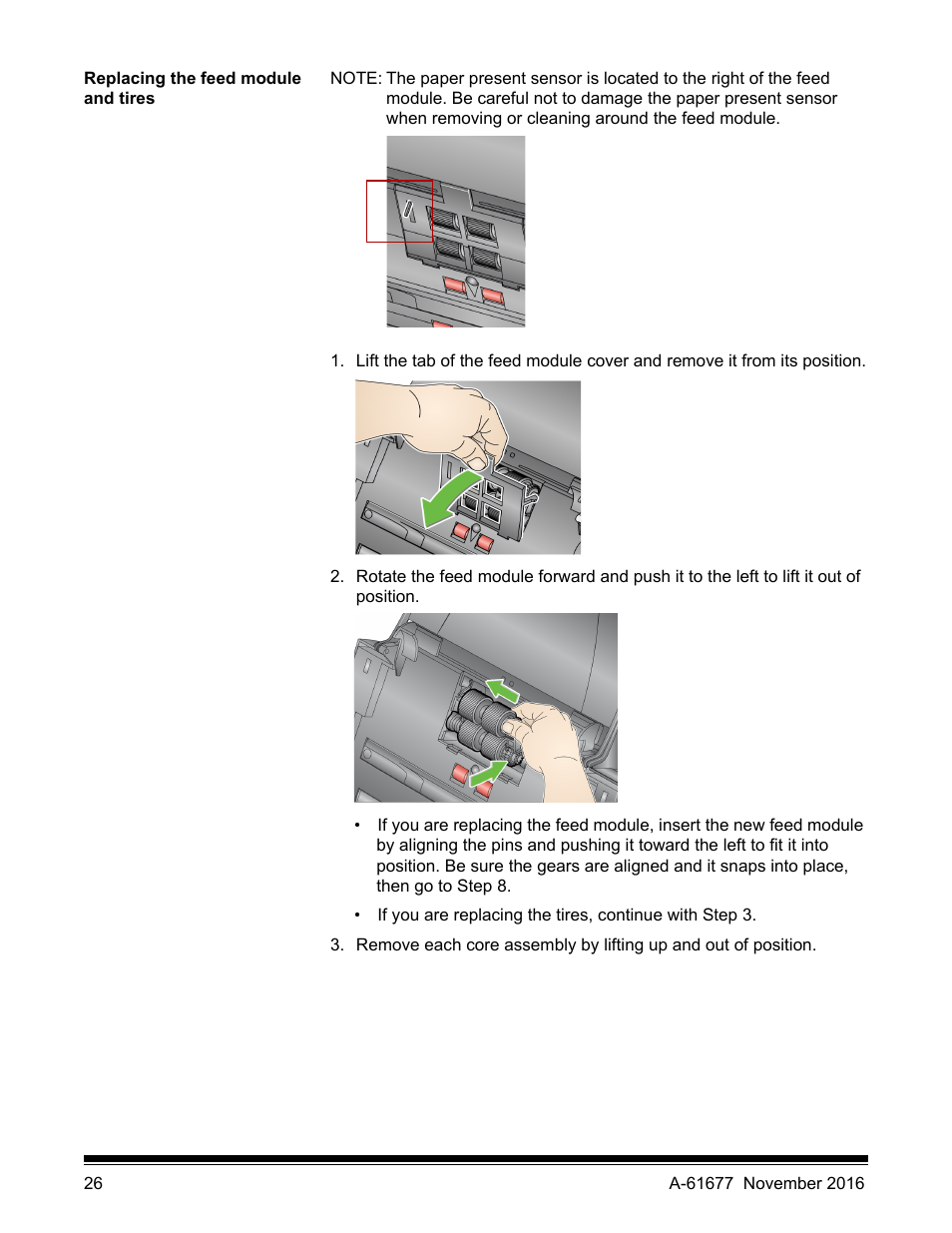 Replacing the feed module and tires | Kodak i2420 User Manual | Page 32 / 48