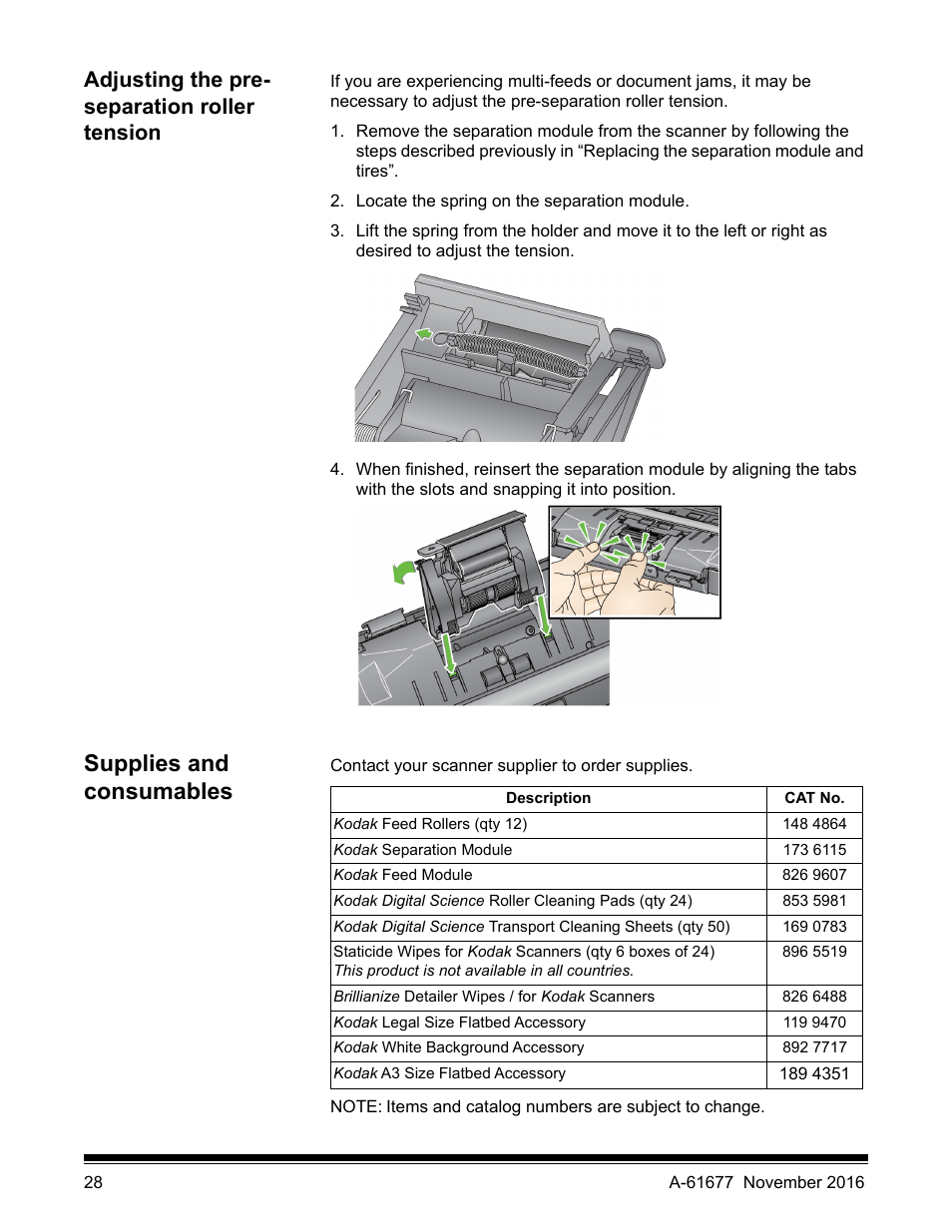 Adjusting the pre- separation roller tension, Supplies and consumables | Kodak i2420 User Manual | Page 34 / 48
