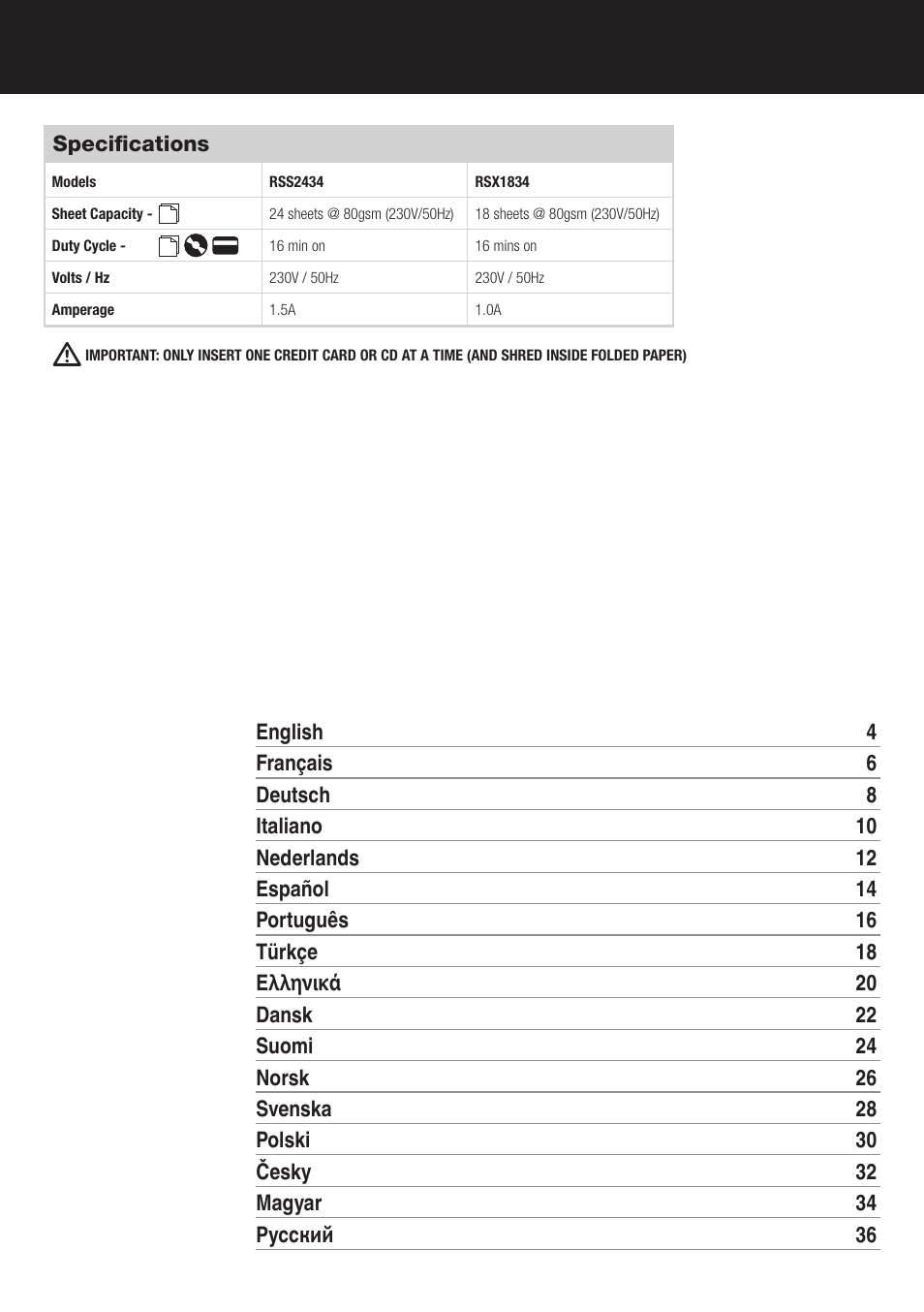 Rexel Mercury RSX1834 User Manual | Page 2 / 42