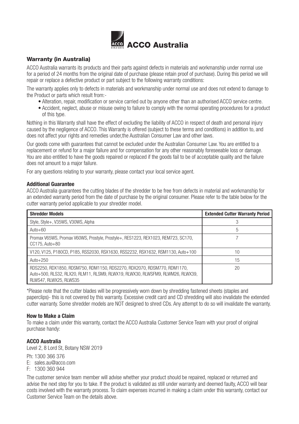 Acco australia | Rexel Mercury RSX1834 User Manual | Page 39 / 42