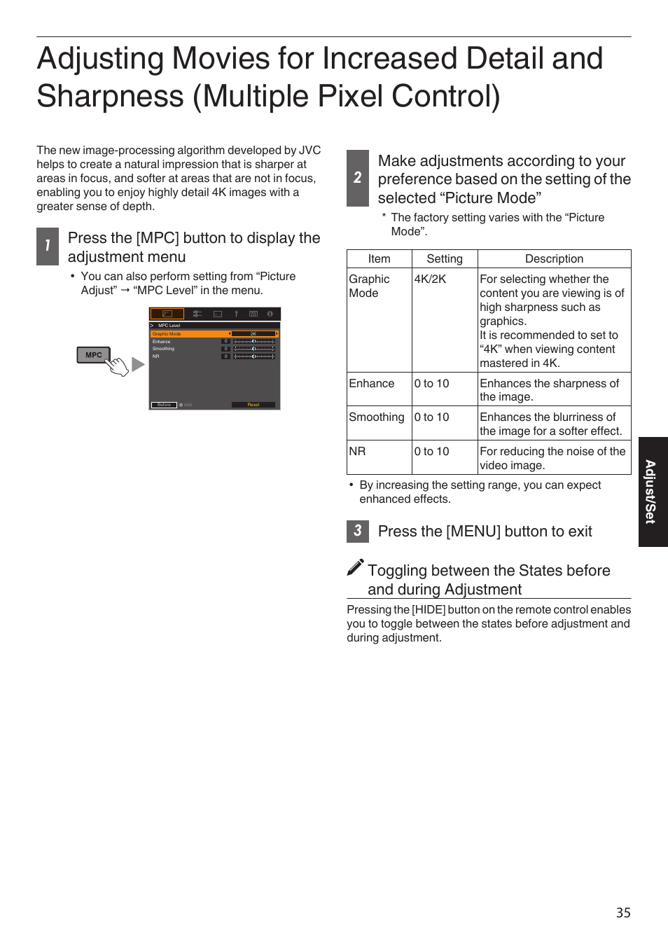 Multiple pixel control), P. 35) | JVC DLA-Z1 User Manual | Page 35 / 80