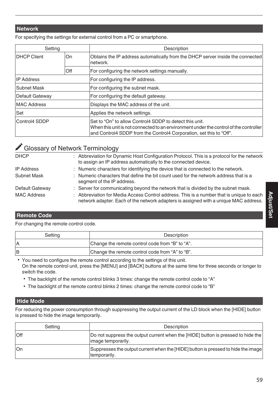 P. 59, Glossary of network terminology | JVC DLA-Z1 User Manual | Page 59 / 80