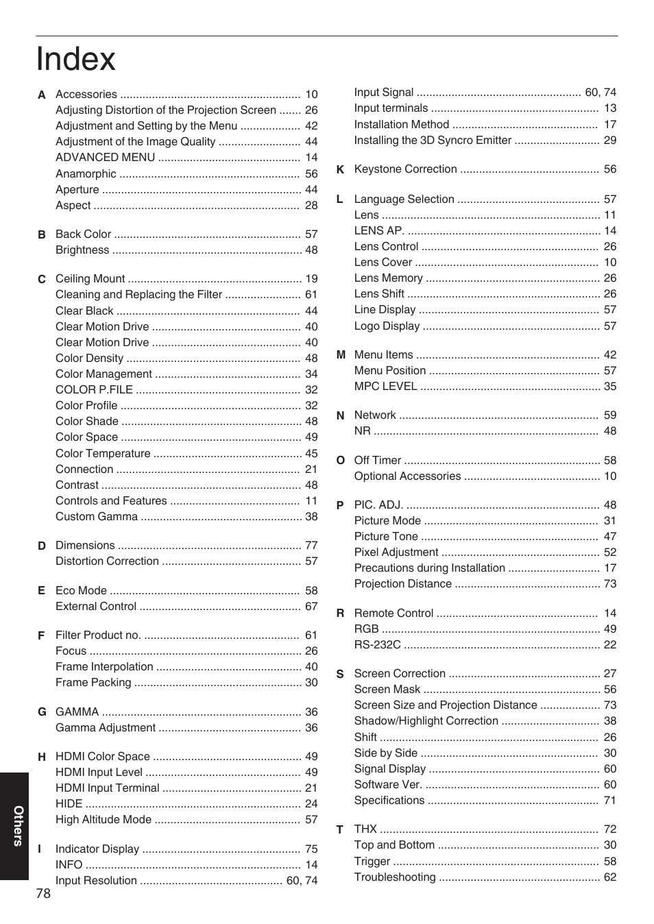 Index | JVC DLA-Z1 User Manual | Page 78 / 80