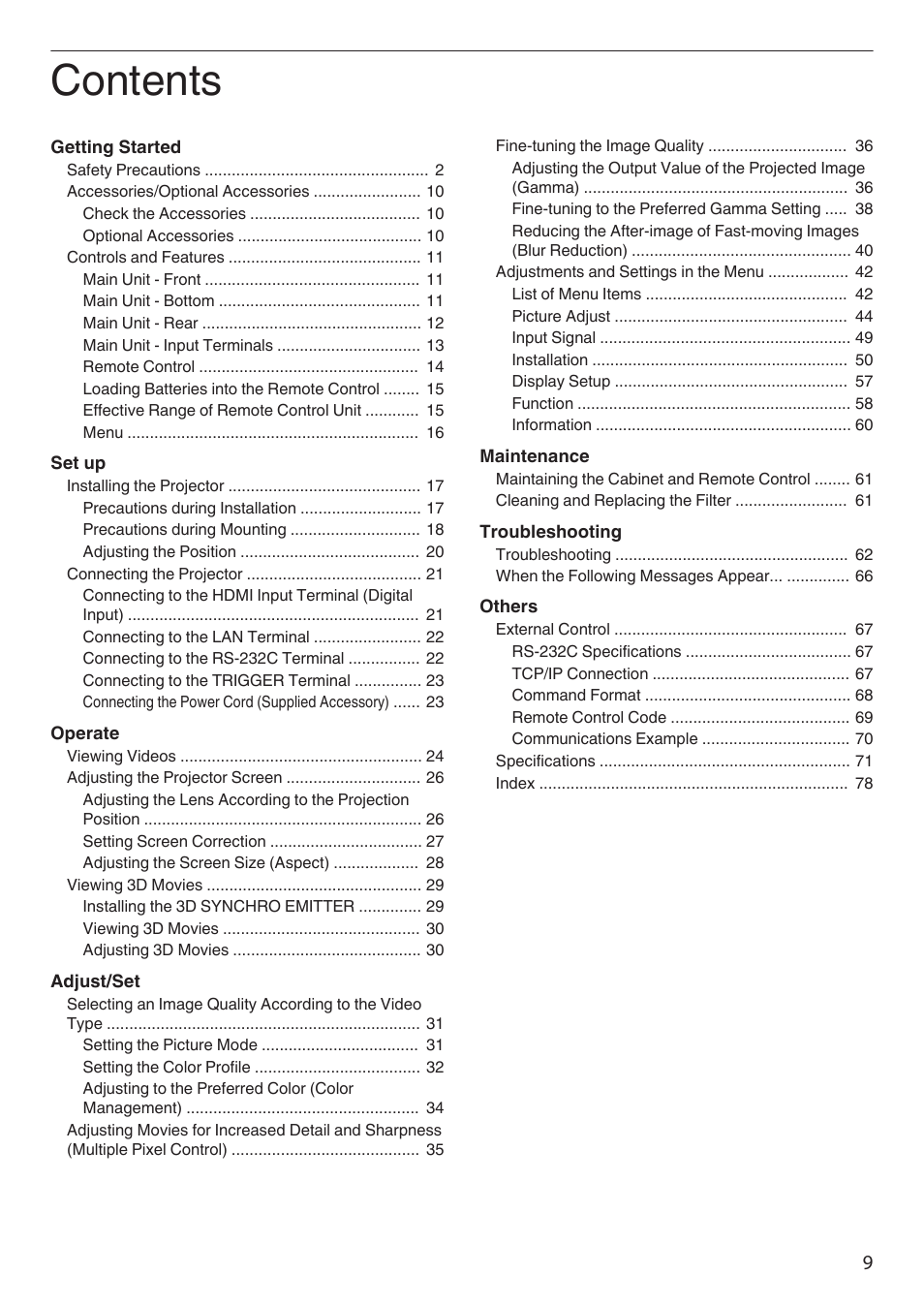 JVC DLA-Z1 User Manual | Page 9 / 80