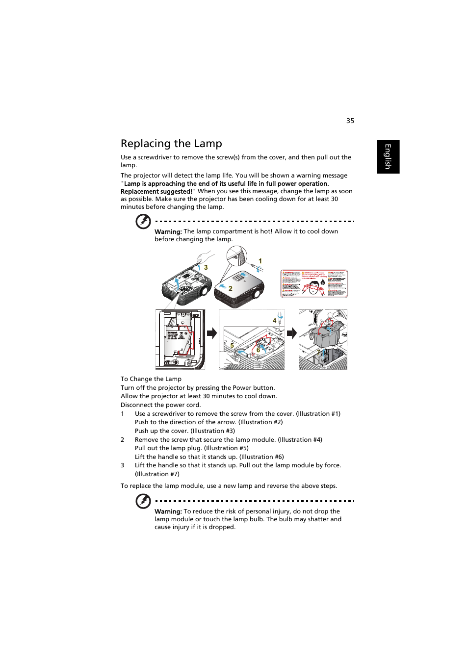 Replacing the lamp | Acer P1186 User Manual | Page 45 / 59