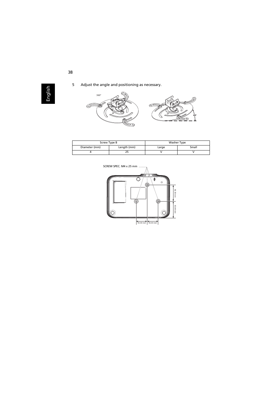 En gl ish, 5adjust the angle and positioning as necessary | Acer P1186 User Manual | Page 48 / 59