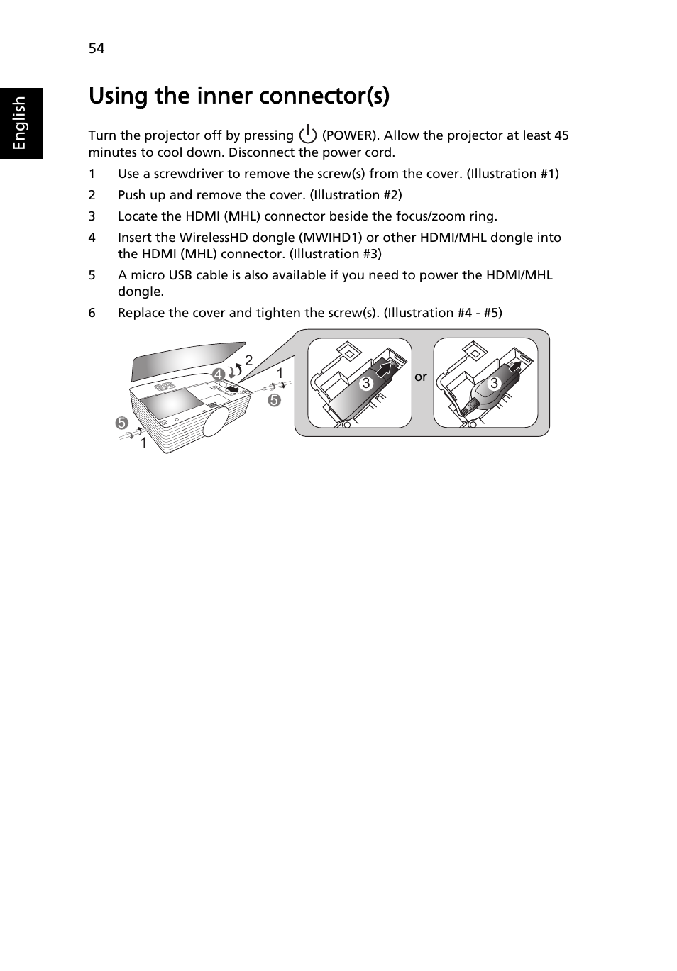 Using the inner connector(s) | Acer P1623 User Manual | Page 64 / 84