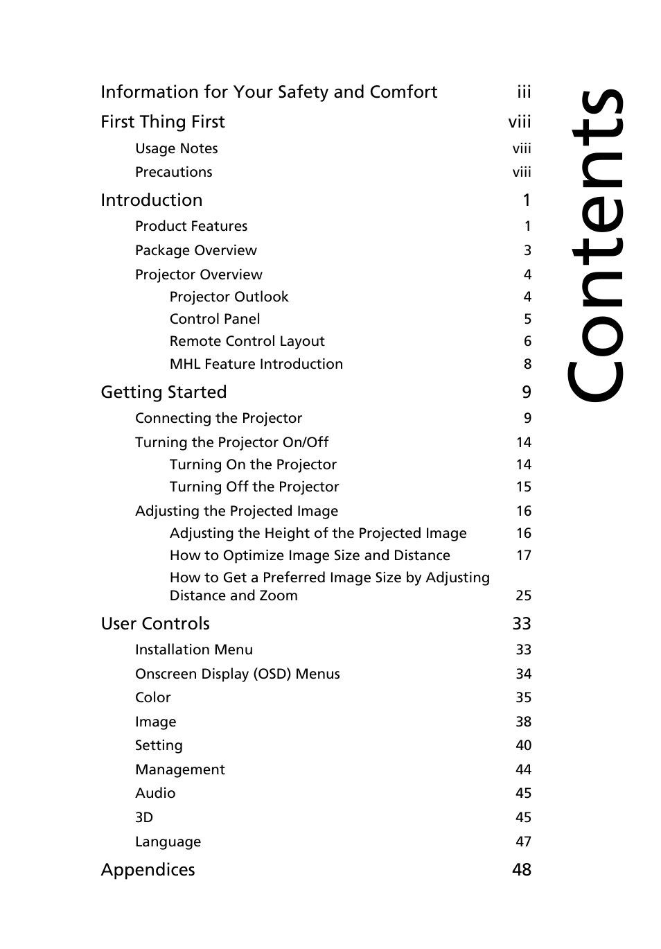 Acer P1623 User Manual | Page 9 / 84