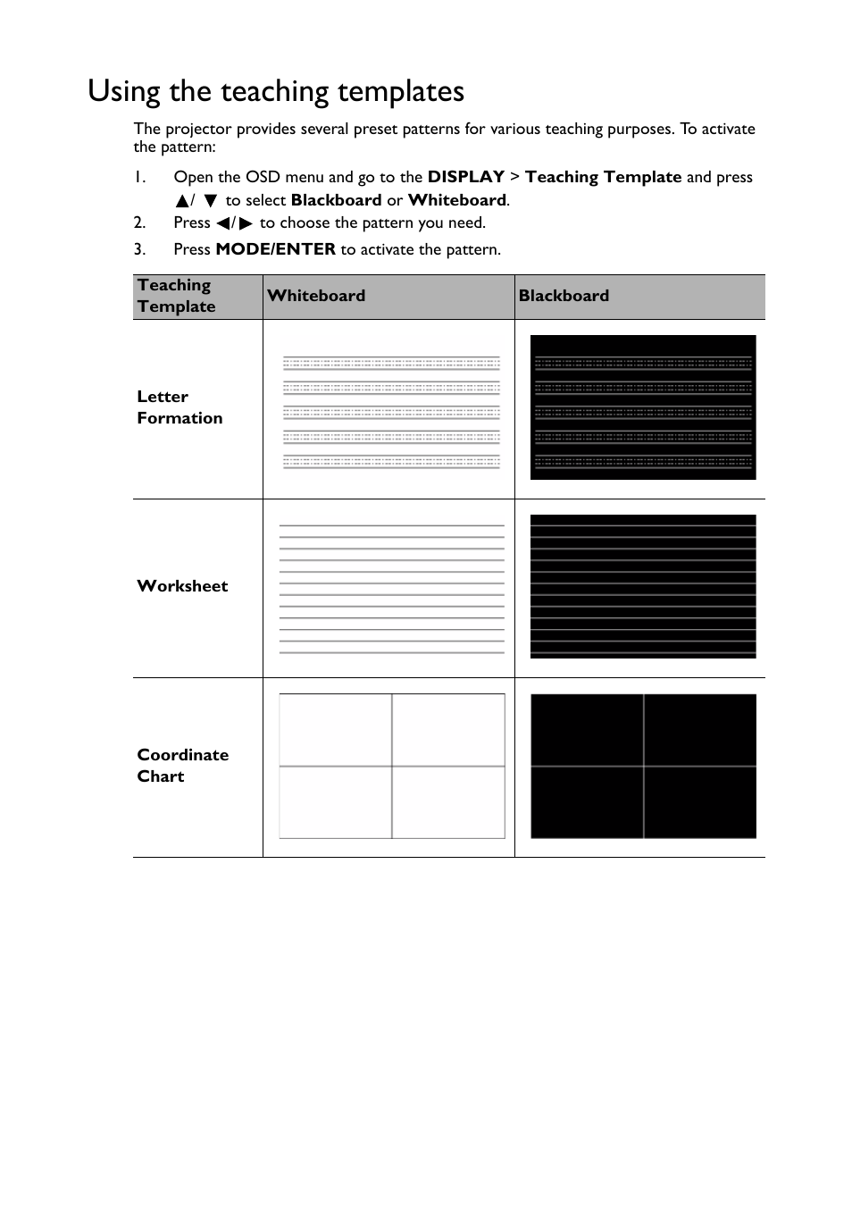 Using the teaching templates | BenQ TH530 User Manual | Page 34 / 60