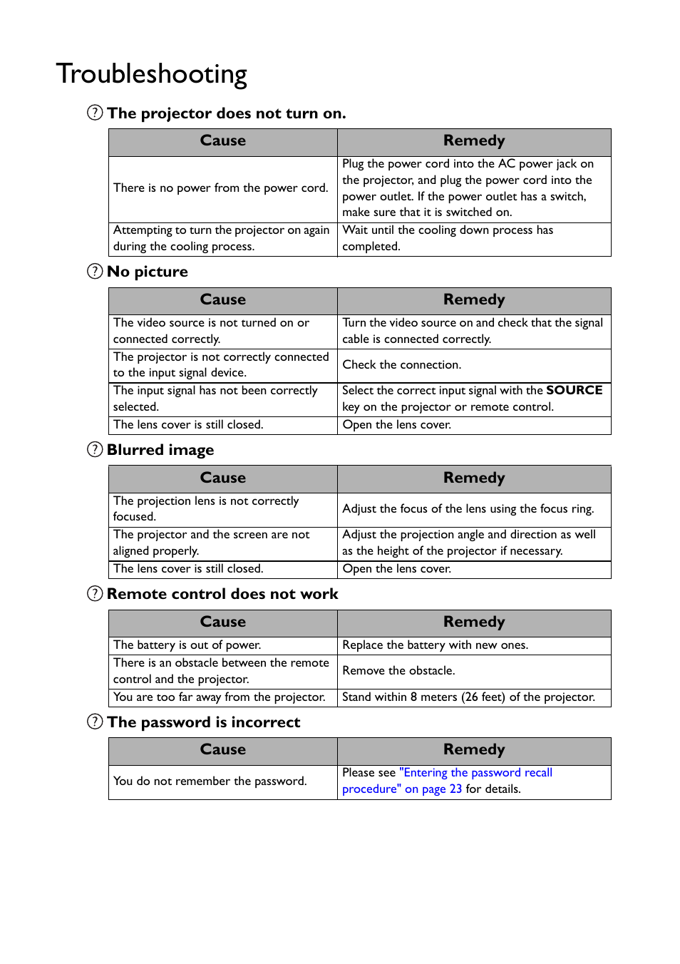 Troubleshooting | BenQ TH530 User Manual | Page 53 / 60