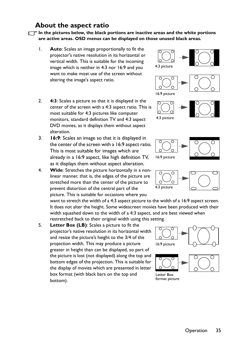 About the aspect ratio | BenQ TH670s User Manual | Page 35 / 75