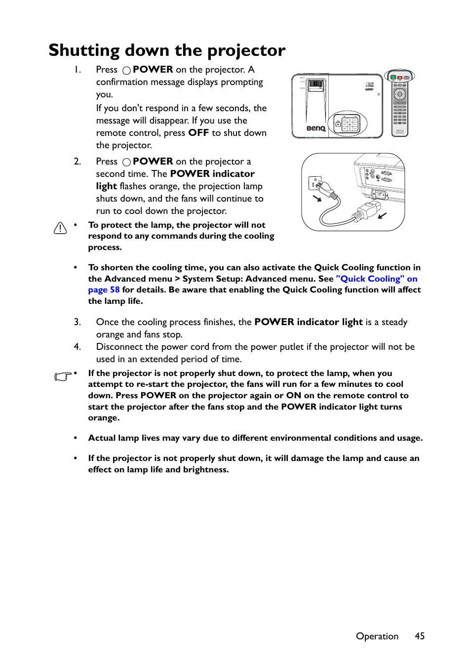 Shutting down the projector | BenQ TH670s User Manual | Page 45 / 75