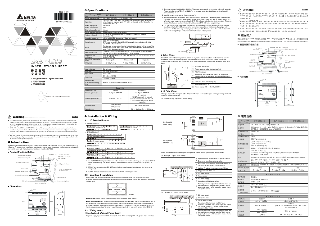 Delta Electronics Programmable Logic Controller DVP-EC3 User Manual | 2 pages