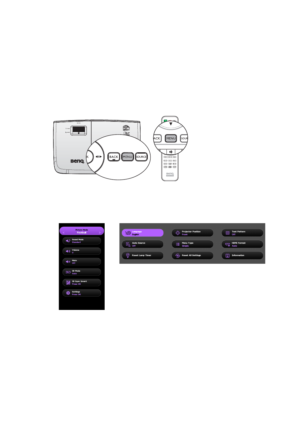 Menu functions, About the osd menus | BenQ TH683 User Manual | Page 32 / 75