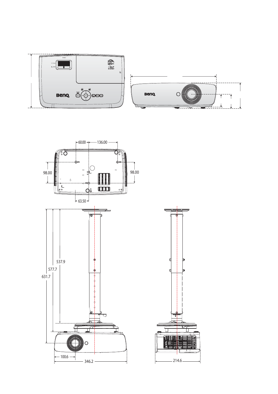 Dimensions | BenQ TH683 User Manual | Page 68 / 75