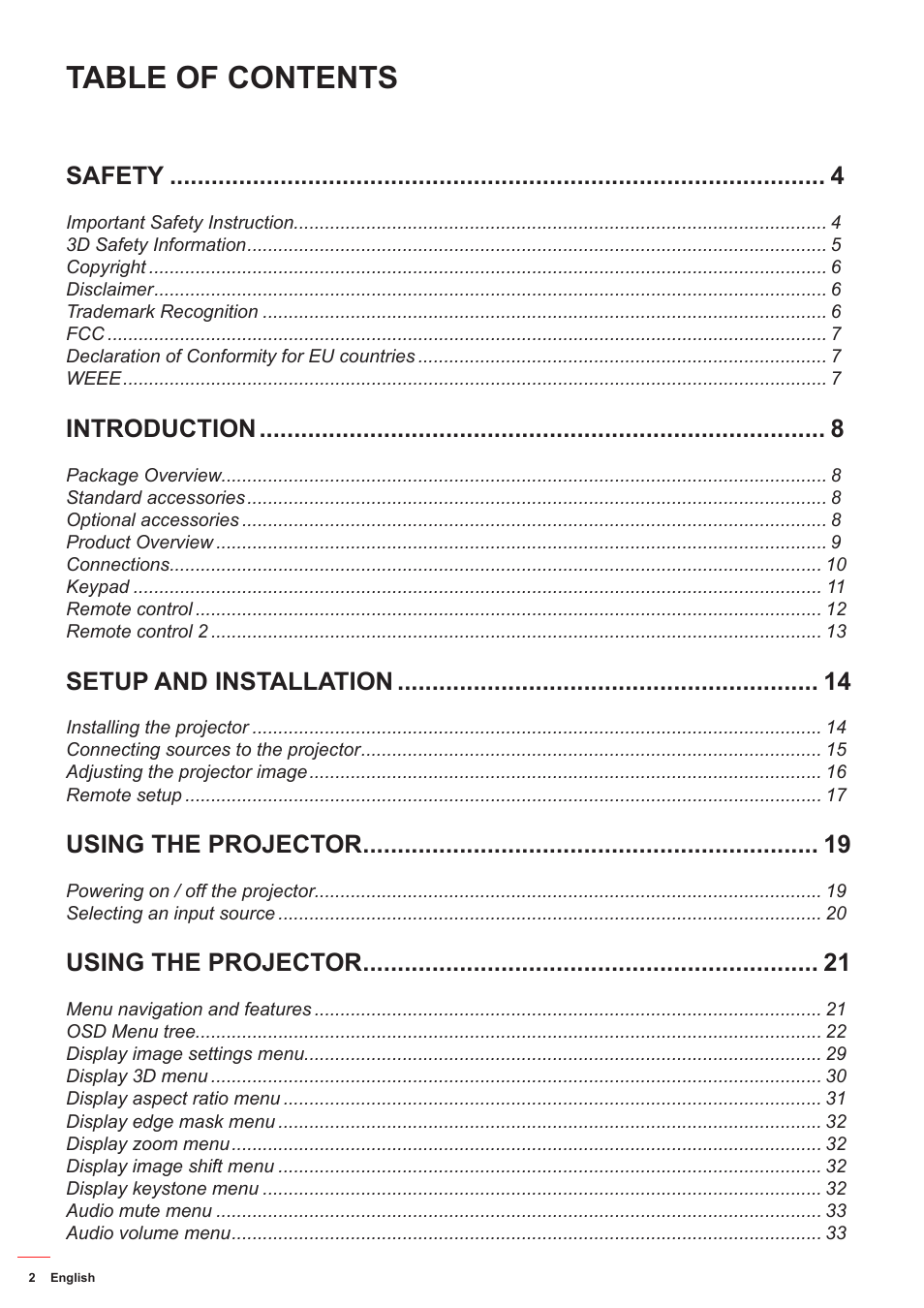 Optoma HD142X User Manual | Page 2 / 55