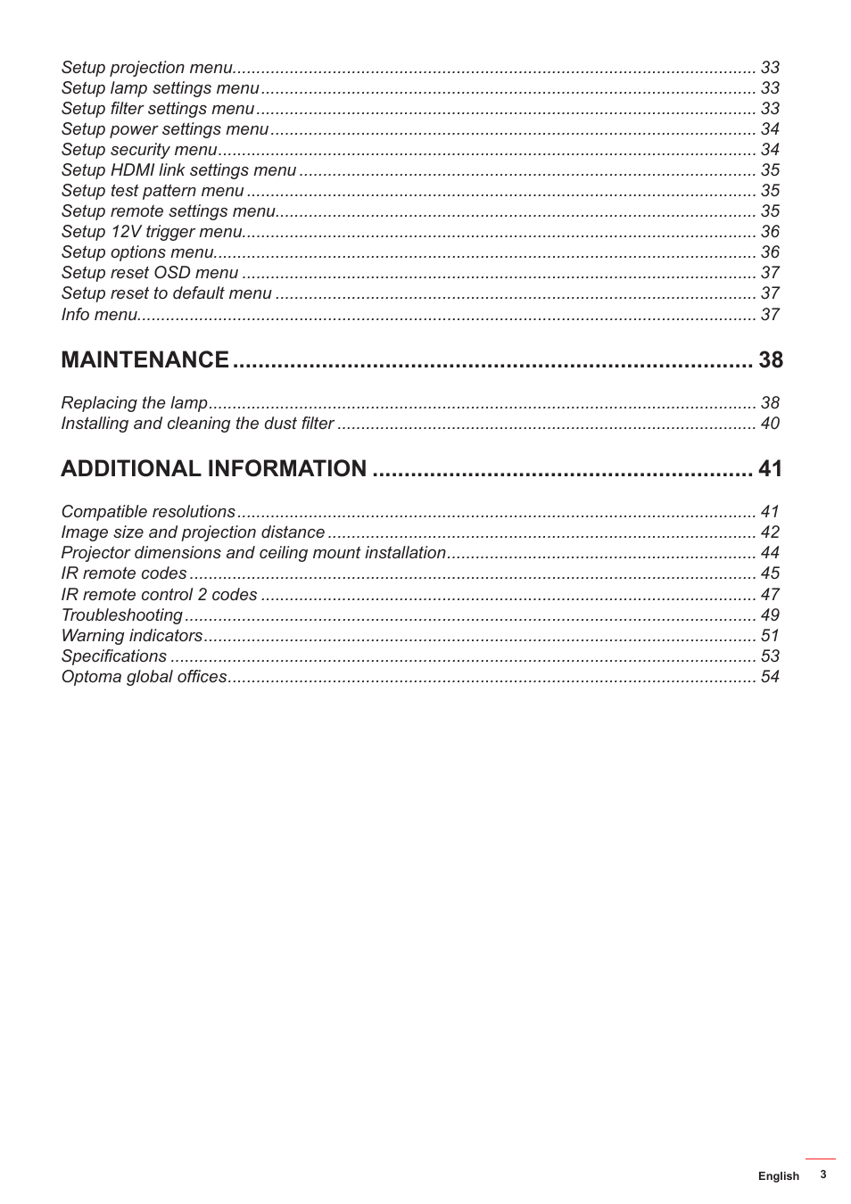 Maintenance, Additional information | Optoma HD142X User Manual | Page 3 / 55