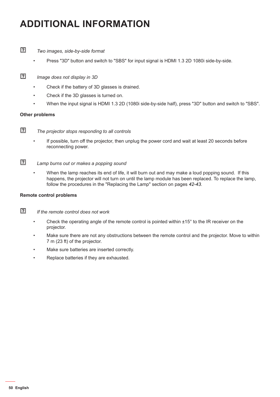 Additional information | Optoma HD142X User Manual | Page 50 / 55