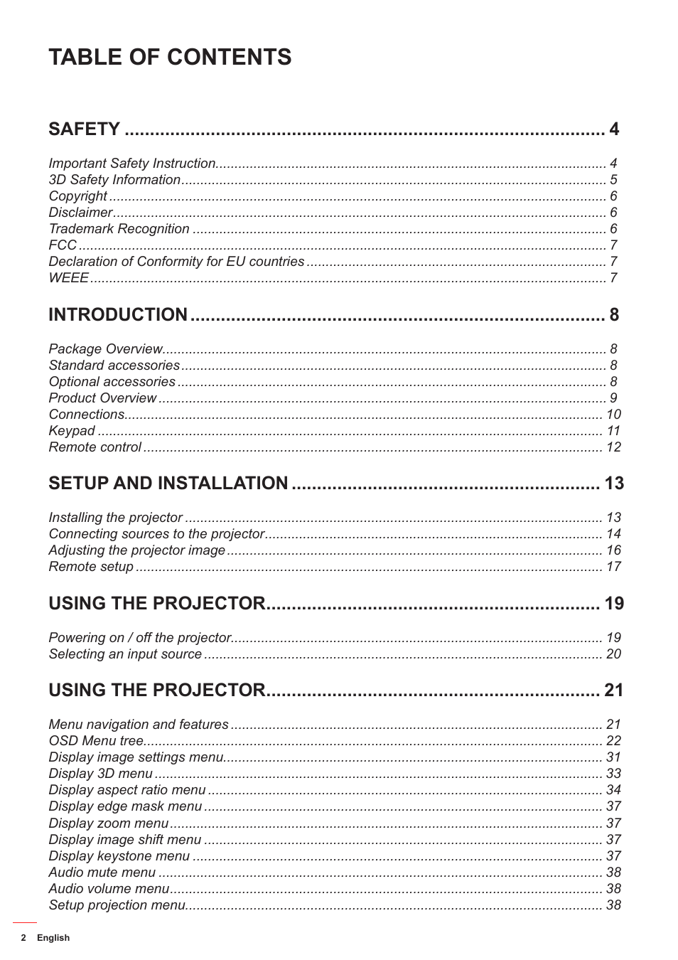 Optoma DS349 User Manual | Page 2 / 59