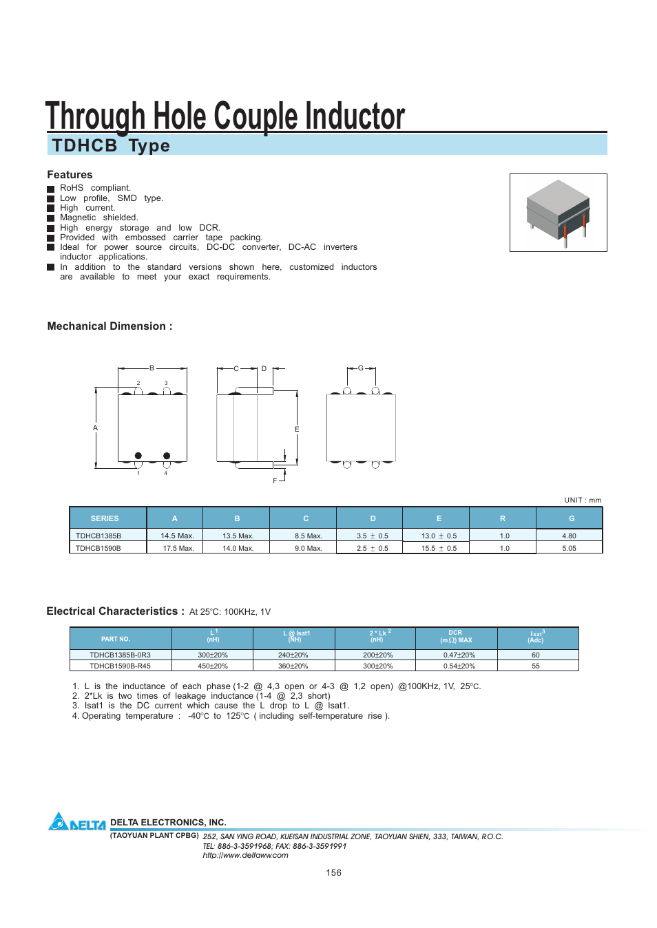 Delta Electronics TDHCB User Manual | 1 page