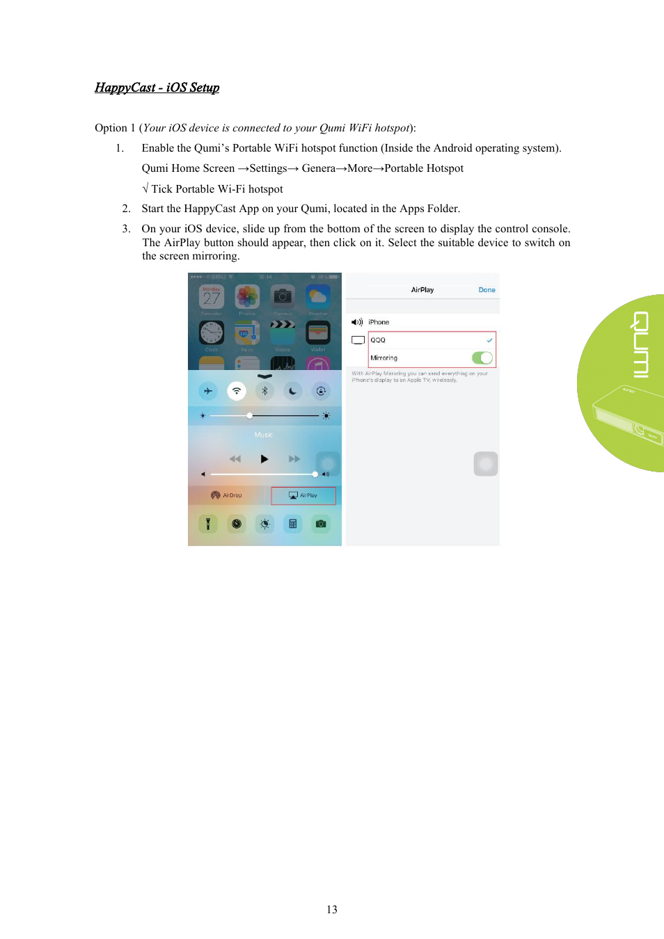Happycast - ios setup | Vivitek Qumi Q3 Plus User Manual | Page 19 / 52
