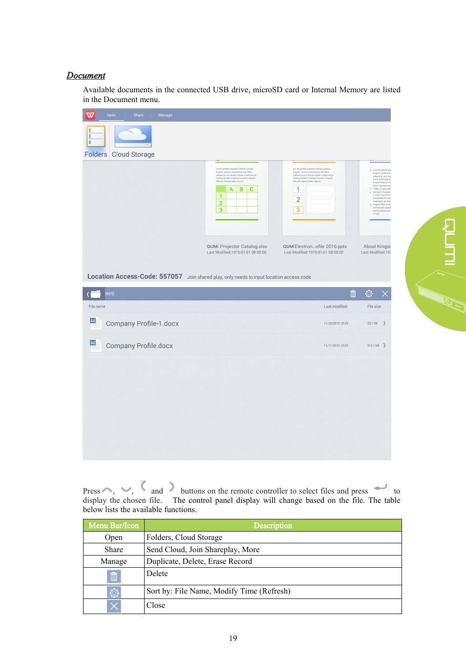 Document | Vivitek Qumi Q3 Plus User Manual | Page 25 / 52