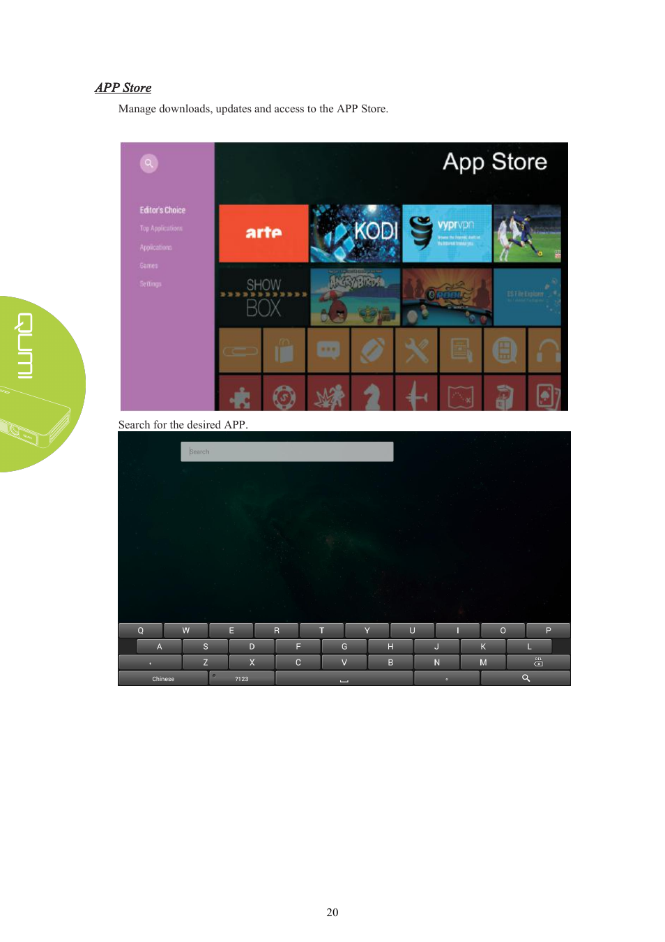 App store | Vivitek Qumi Q3 Plus User Manual | Page 26 / 52