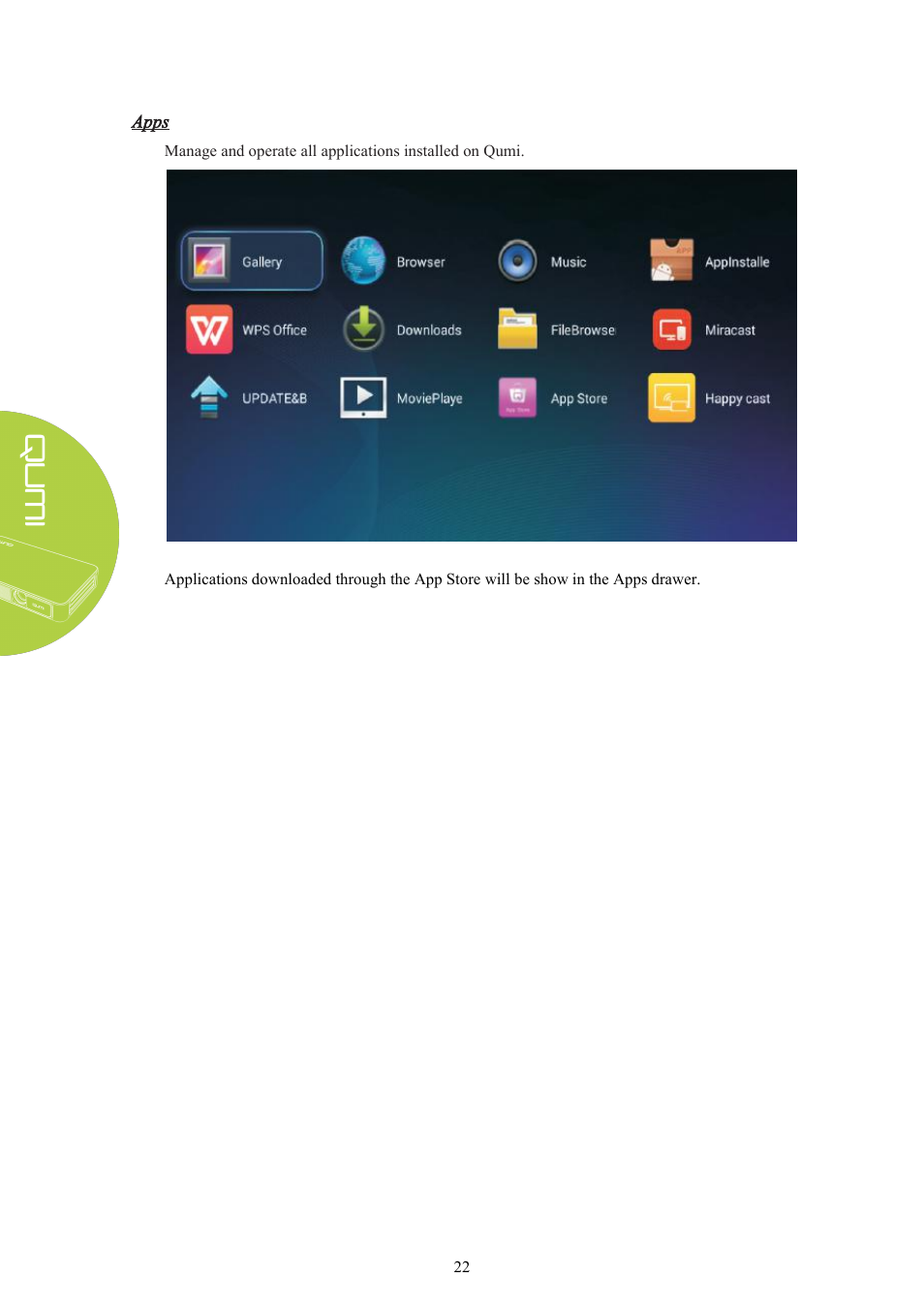 Apps | Vivitek Qumi Q3 Plus User Manual | Page 28 / 52