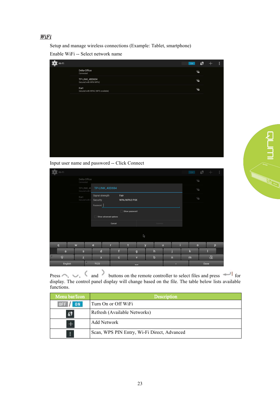 Wifi | Vivitek Qumi Q3 Plus User Manual | Page 29 / 52