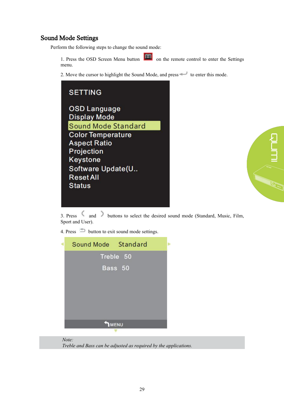 Sound mode settings | Vivitek Qumi Q3 Plus User Manual | Page 35 / 52