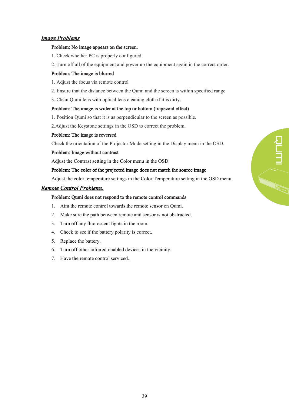 Vivitek Qumi Q3 Plus User Manual | Page 45 / 52