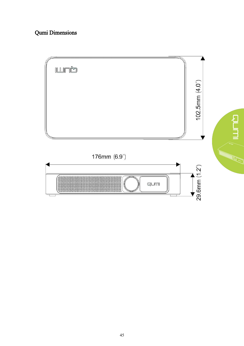 Qumi dimensions | Vivitek Qumi Q3 Plus User Manual | Page 51 / 52