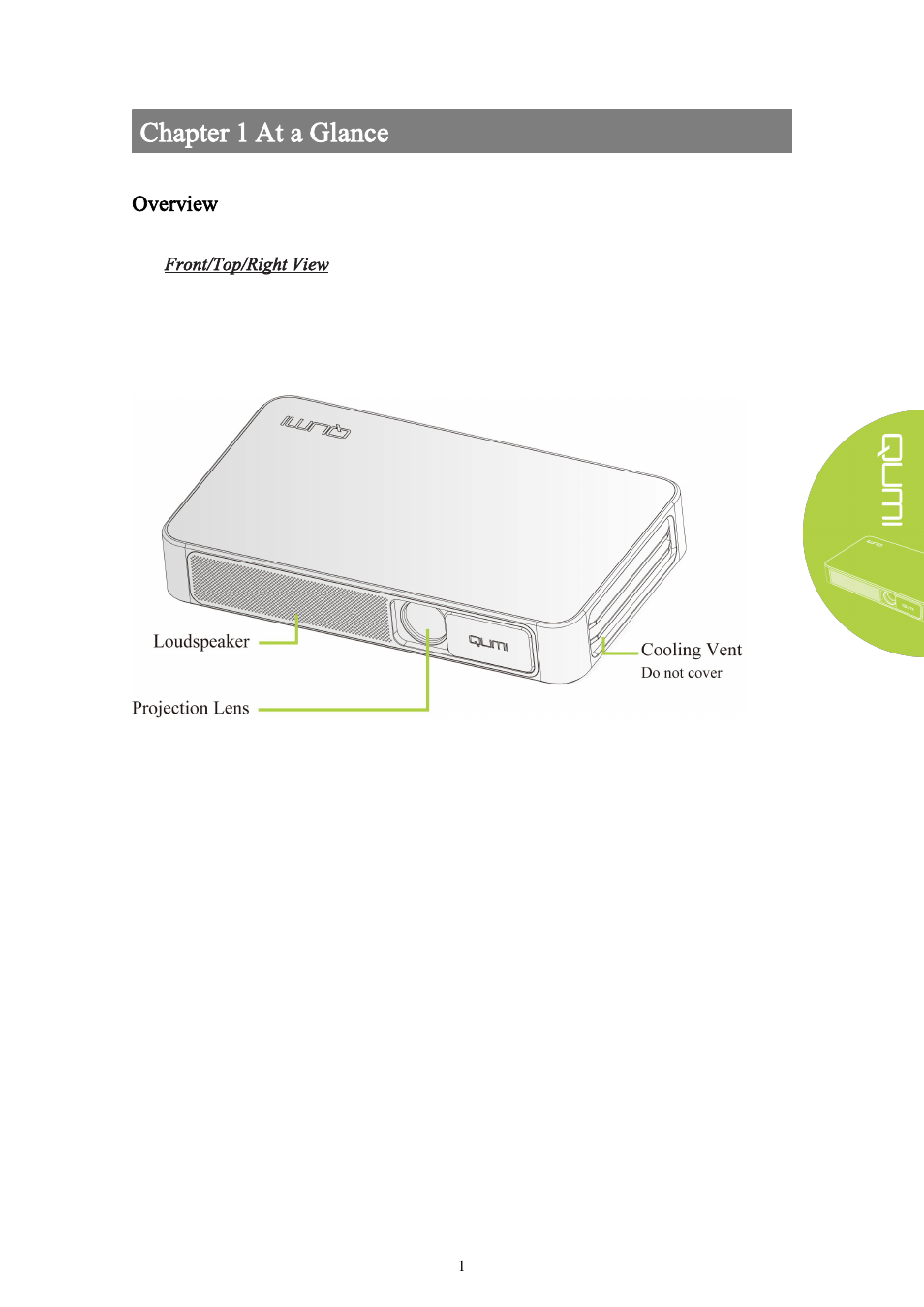 Chapter 1 at a glance, Overview | Vivitek Qumi Q3 Plus User Manual | Page 7 / 52