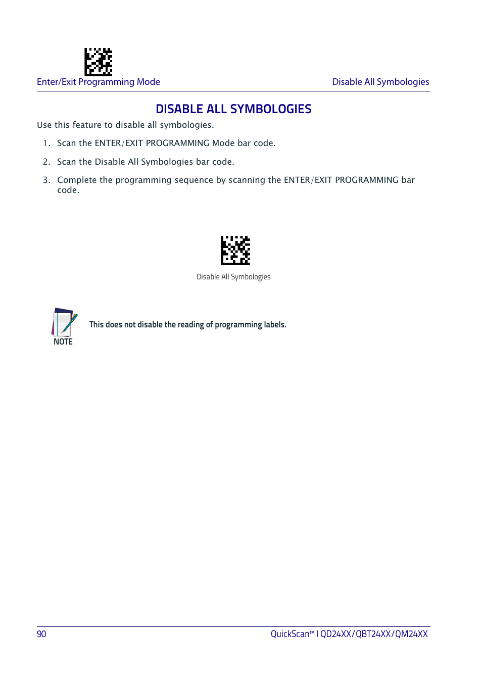 Disable all symbologies | Datalogic QuickScan I QD2400 User Manual | Page 100 / 324