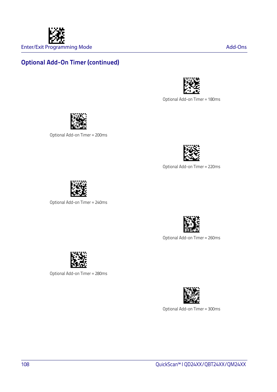 Optional add-on timer (continued) | Datalogic QuickScan I QD2400 User Manual | Page 118 / 324