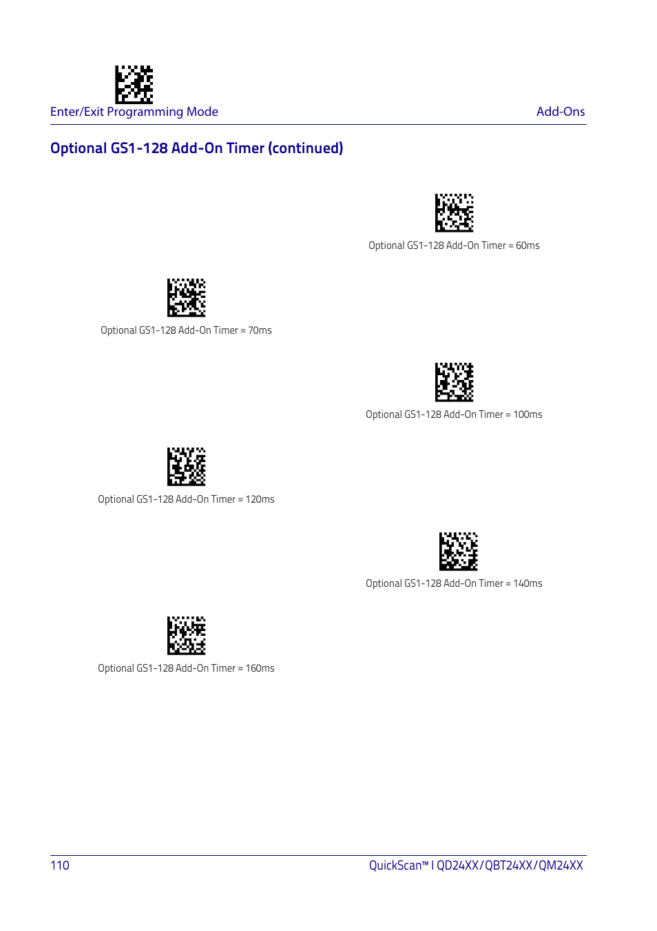 Optional gs1-128 add-on timer (continued) | Datalogic QuickScan I QD2400 User Manual | Page 120 / 324