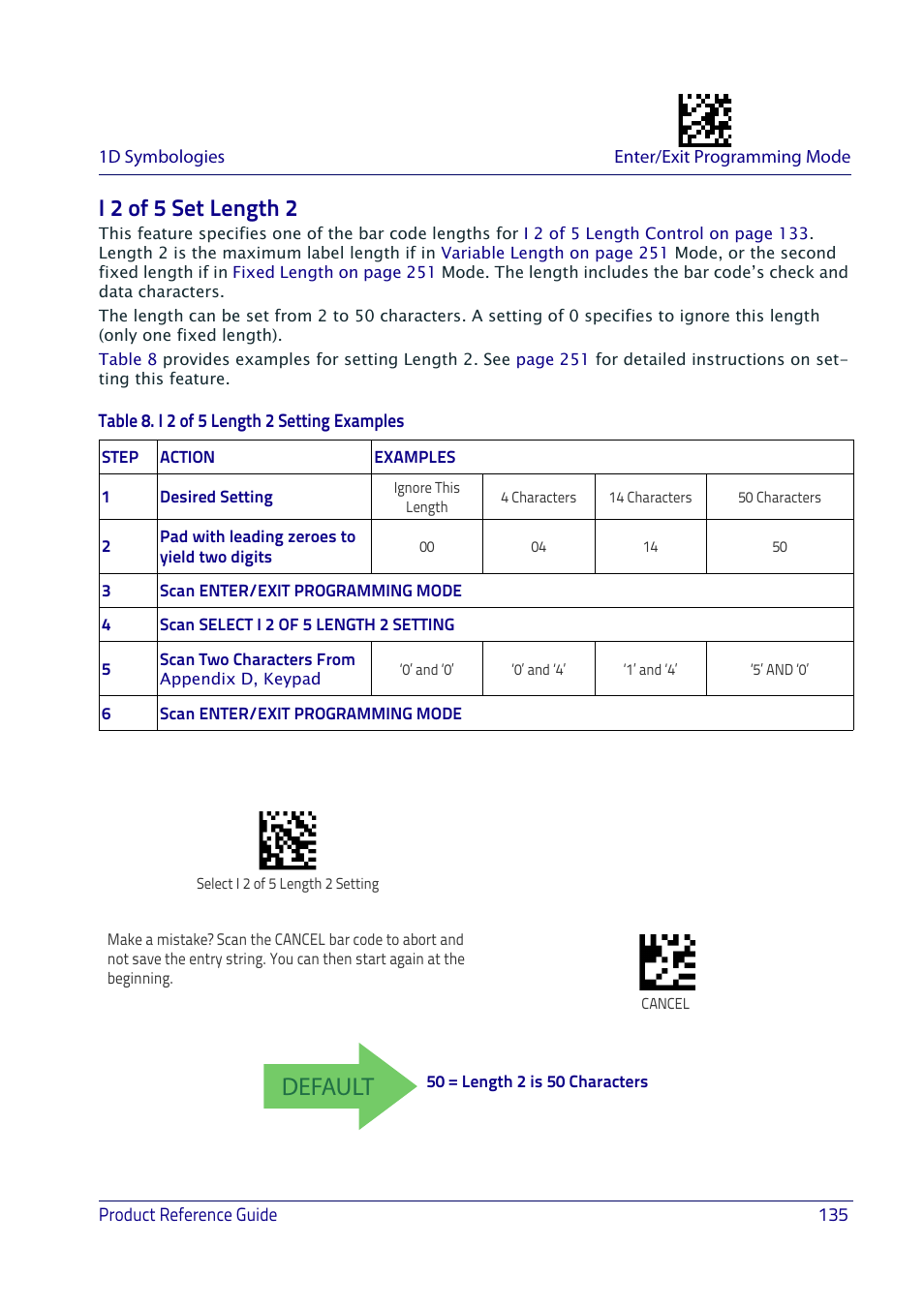 I 2 of 5 set length 2, Default | Datalogic QuickScan I QD2400 User Manual | Page 145 / 324