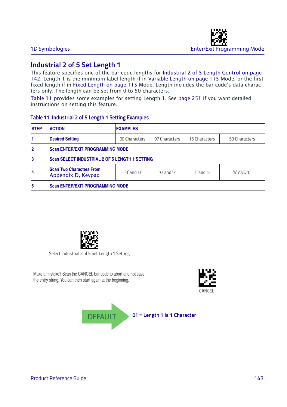 Industrial 2 of 5 set length 1, Default | Datalogic QuickScan I QD2400 User Manual | Page 153 / 324