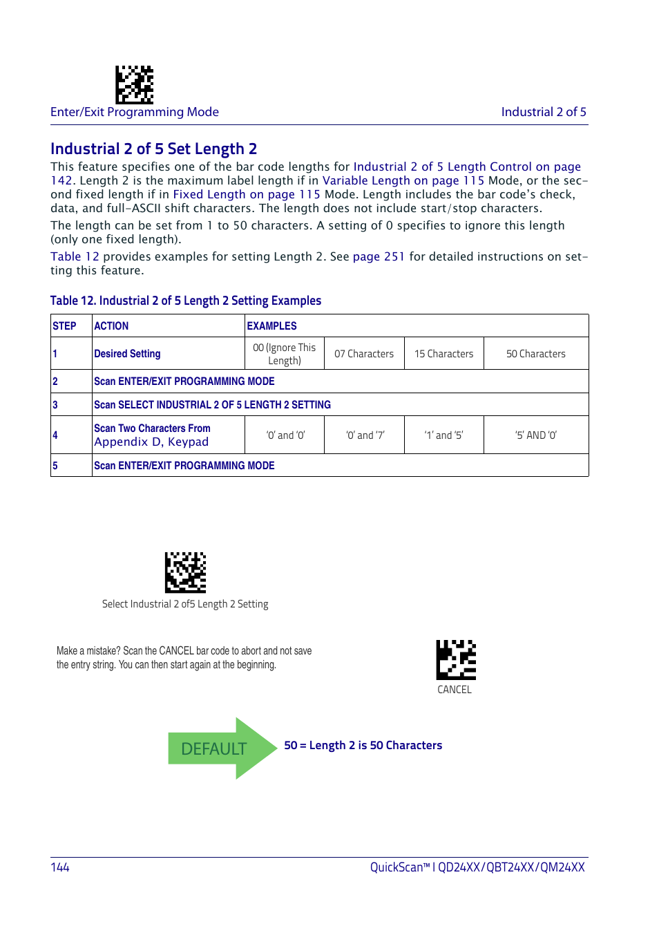 Industrial 2 of 5 set length 2, Default | Datalogic QuickScan I QD2400 User Manual | Page 154 / 324