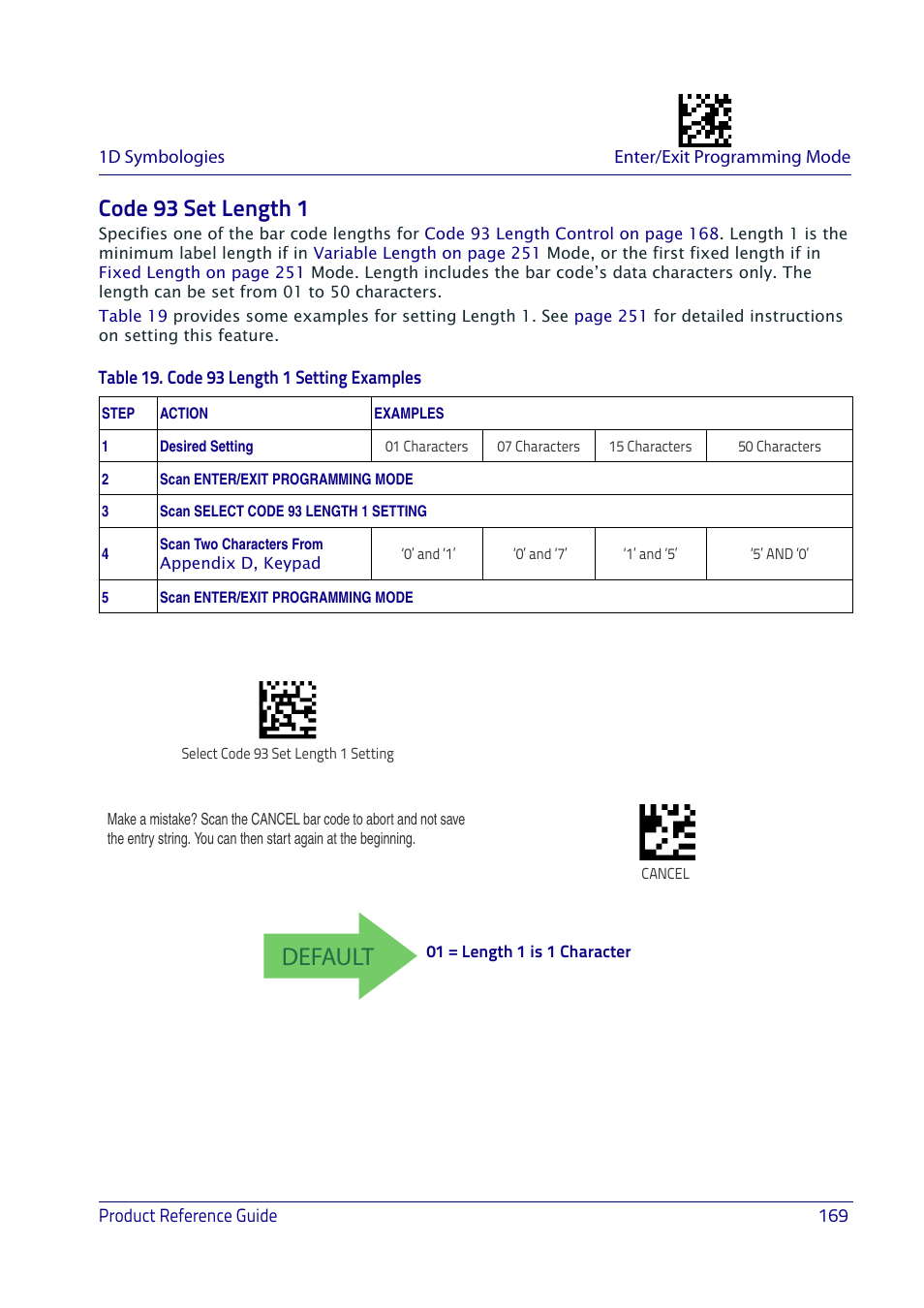 Code 93 set length 1, Default | Datalogic QuickScan I QD2400 User Manual | Page 179 / 324