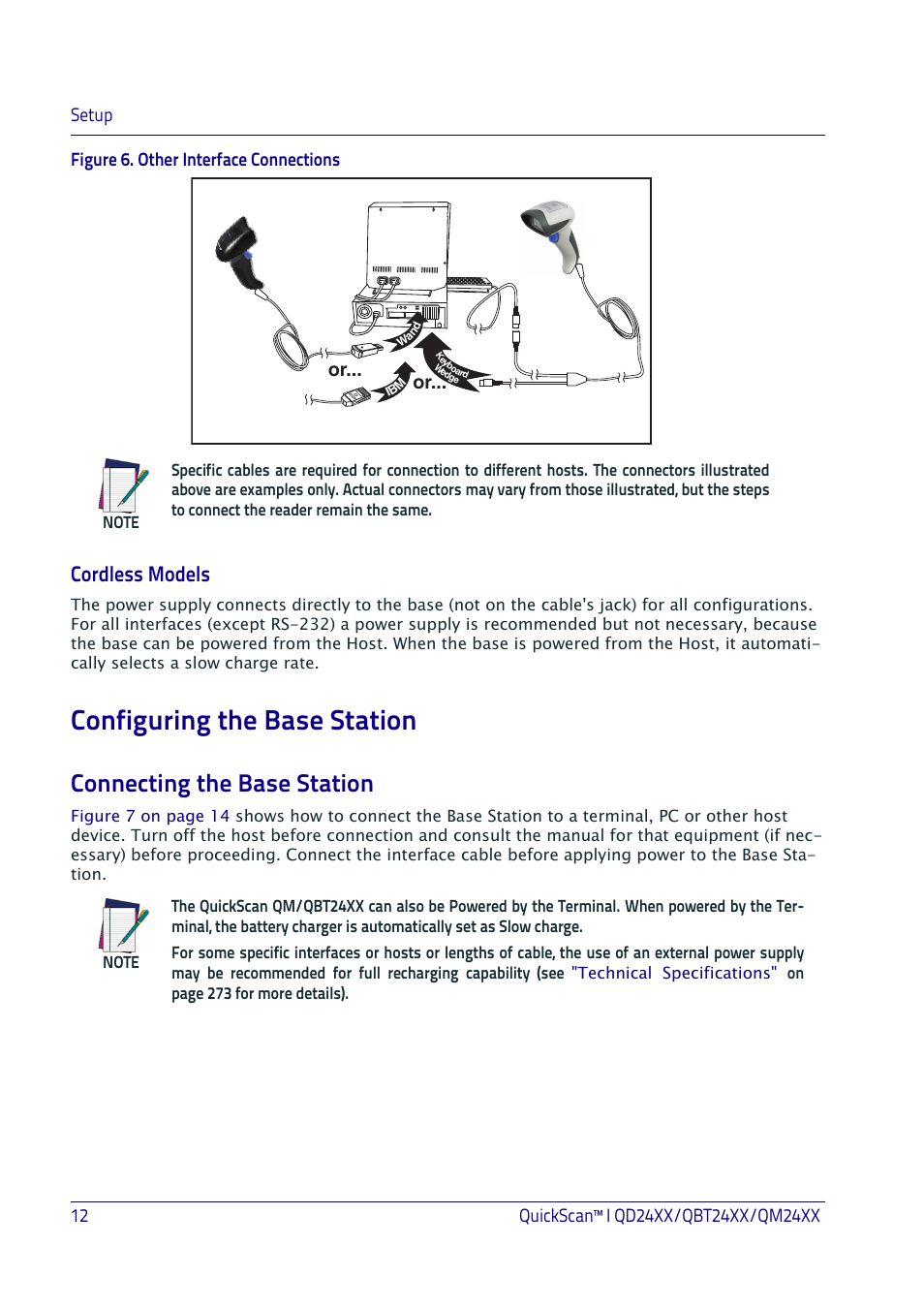 Configuring the base station, Connecting the base station, Cordless models | Datalogic QuickScan I QD2400 User Manual | Page 22 / 324