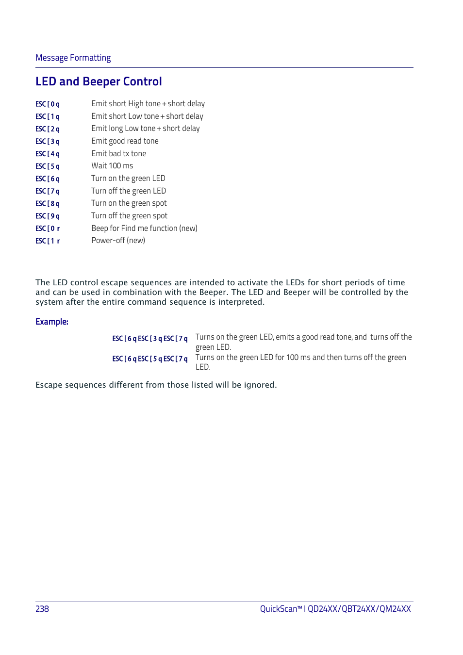Led and beeper control | Datalogic QuickScan I QD2400 User Manual | Page 248 / 324