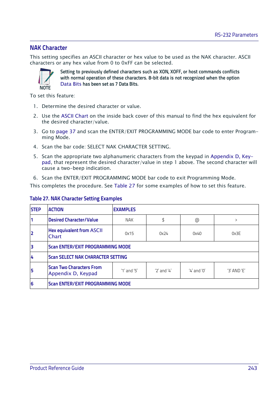 Nak character | Datalogic QuickScan I QD2400 User Manual | Page 253 / 324