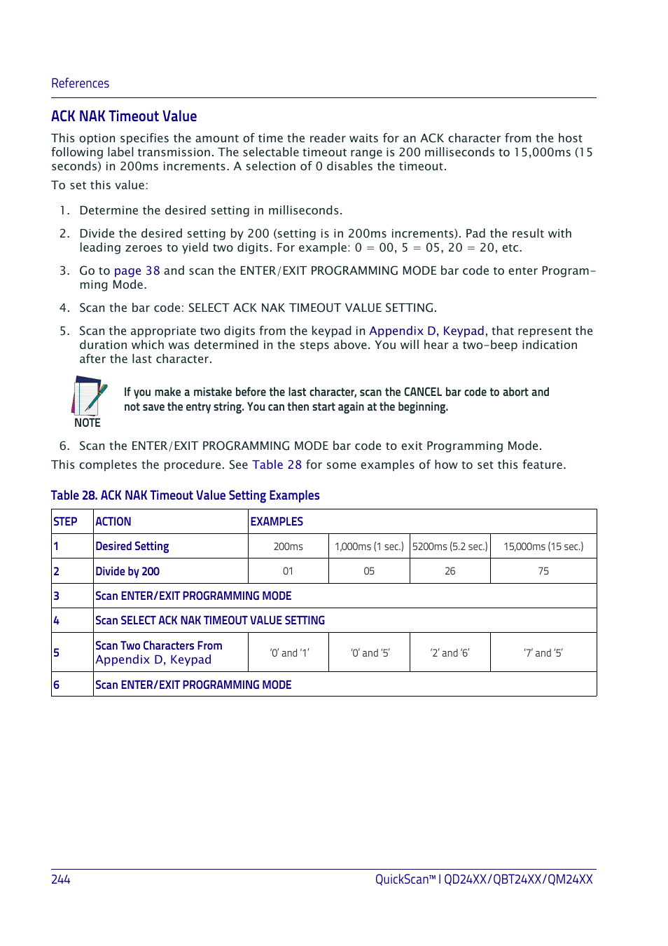 Ack nak timeout value | Datalogic QuickScan I QD2400 User Manual | Page 254 / 324