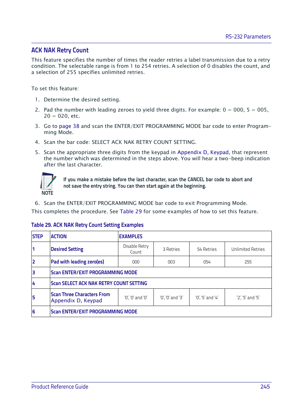 Ack nak retry count | Datalogic QuickScan I QD2400 User Manual | Page 255 / 324