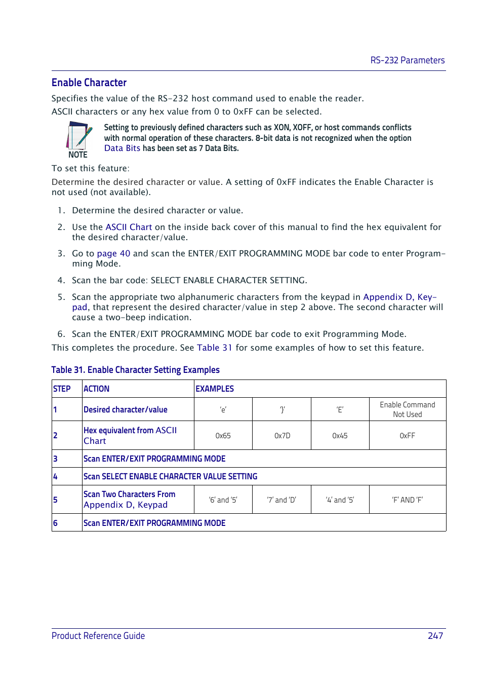 Enable character | Datalogic QuickScan I QD2400 User Manual | Page 257 / 324