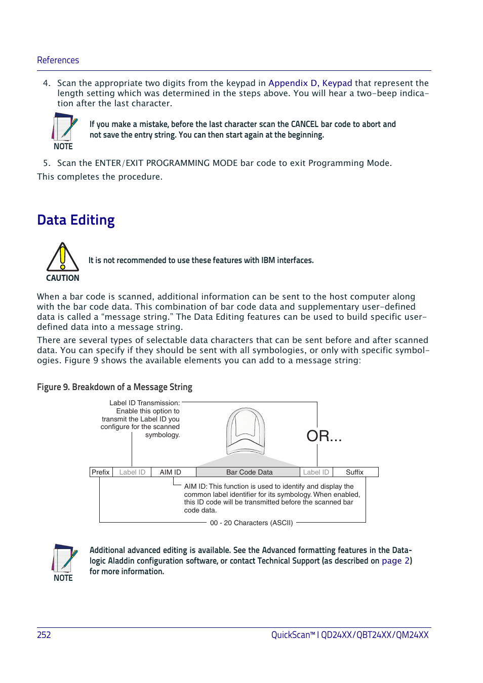 Data editing, Diting | Datalogic QuickScan I QD2400 User Manual | Page 262 / 324